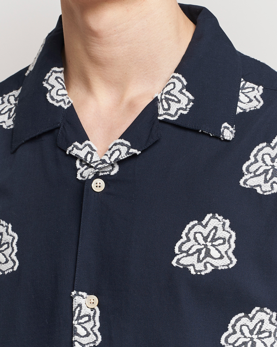Hombres | Camisas | NN07 | Leo Printed Short Sleeve Shirt Navy Blue