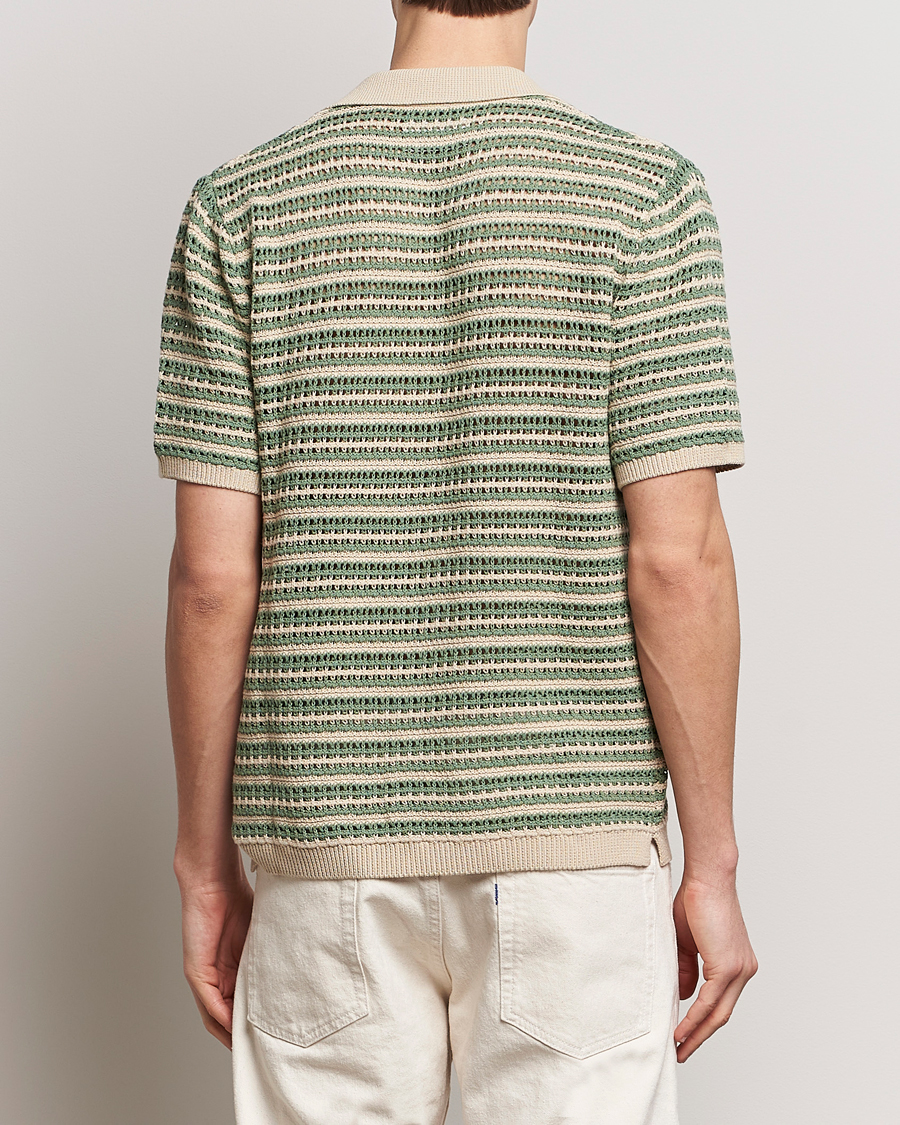 Hombres | Camisas | NN07 | Henry Knitted Striped Short Shleeve Shirt Ecru/Green