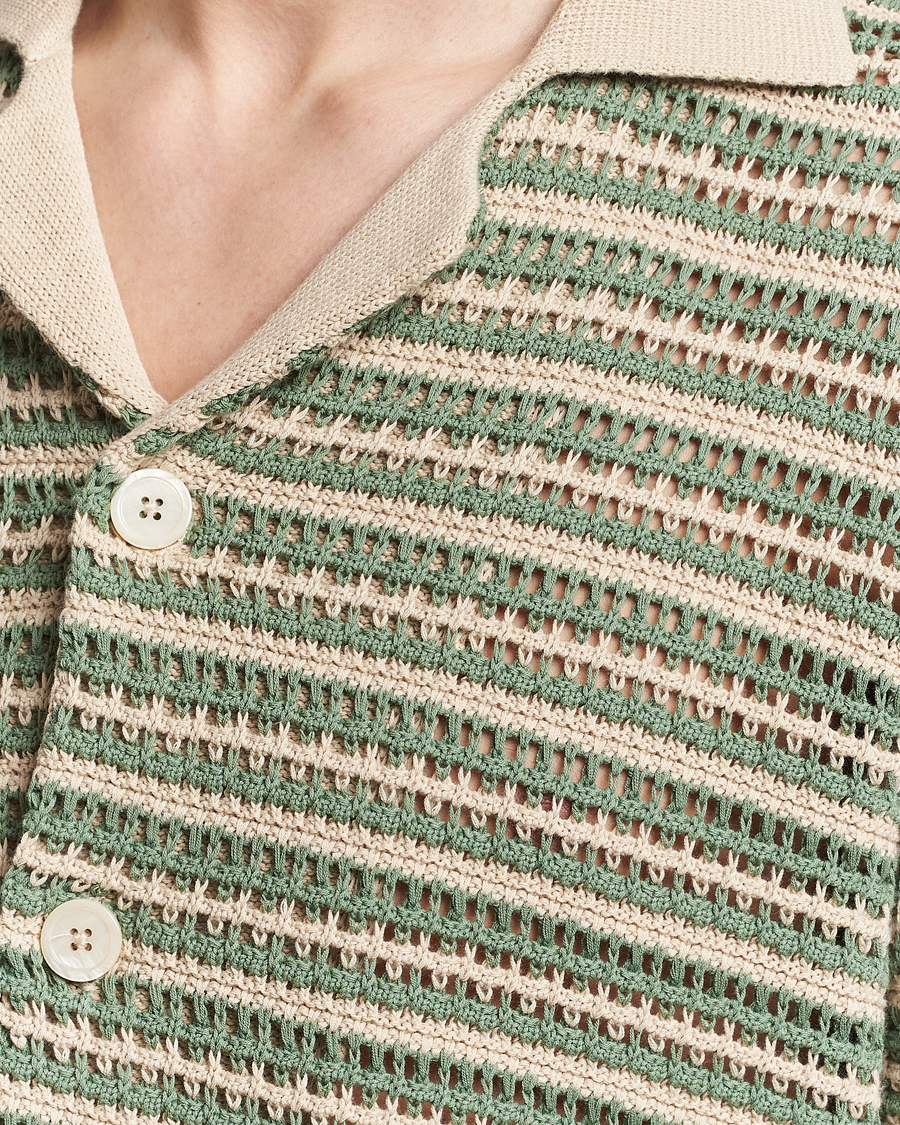 Hombres | Camisas | NN07 | Henry Knitted Striped Short Shleeve Shirt Ecru/Green