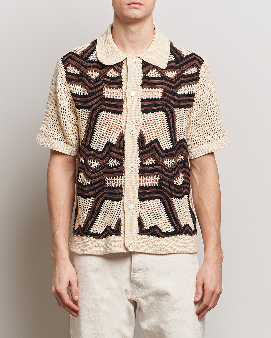 Men | NN07 | NN07 | Nolan Croche Knitted Short Sleeve Shirt Ecru