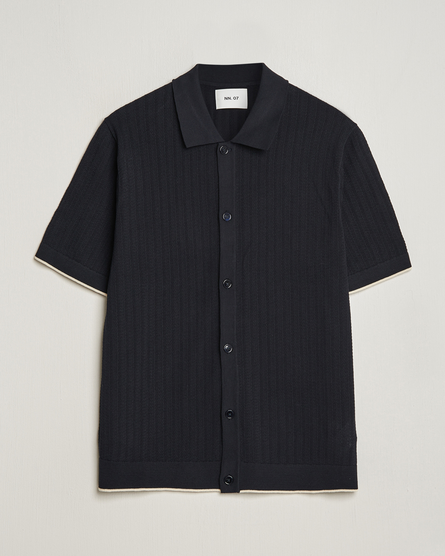 Hombres | Camisas | NN07 | Nalo Structured Knitted Short Sleeve Shirt Navy Blue