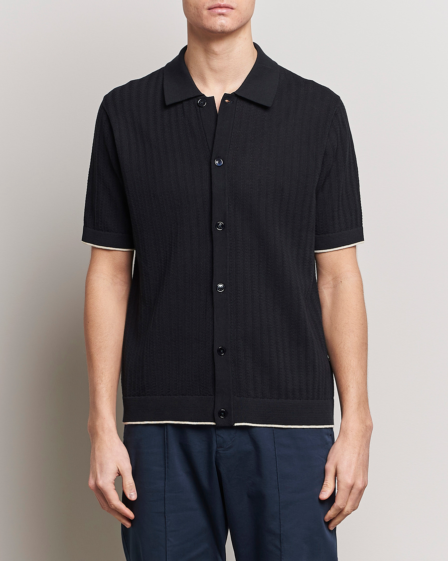 Hombres | Camisas | NN07 | Nalo Structured Knitted Short Sleeve Shirt Navy Blue