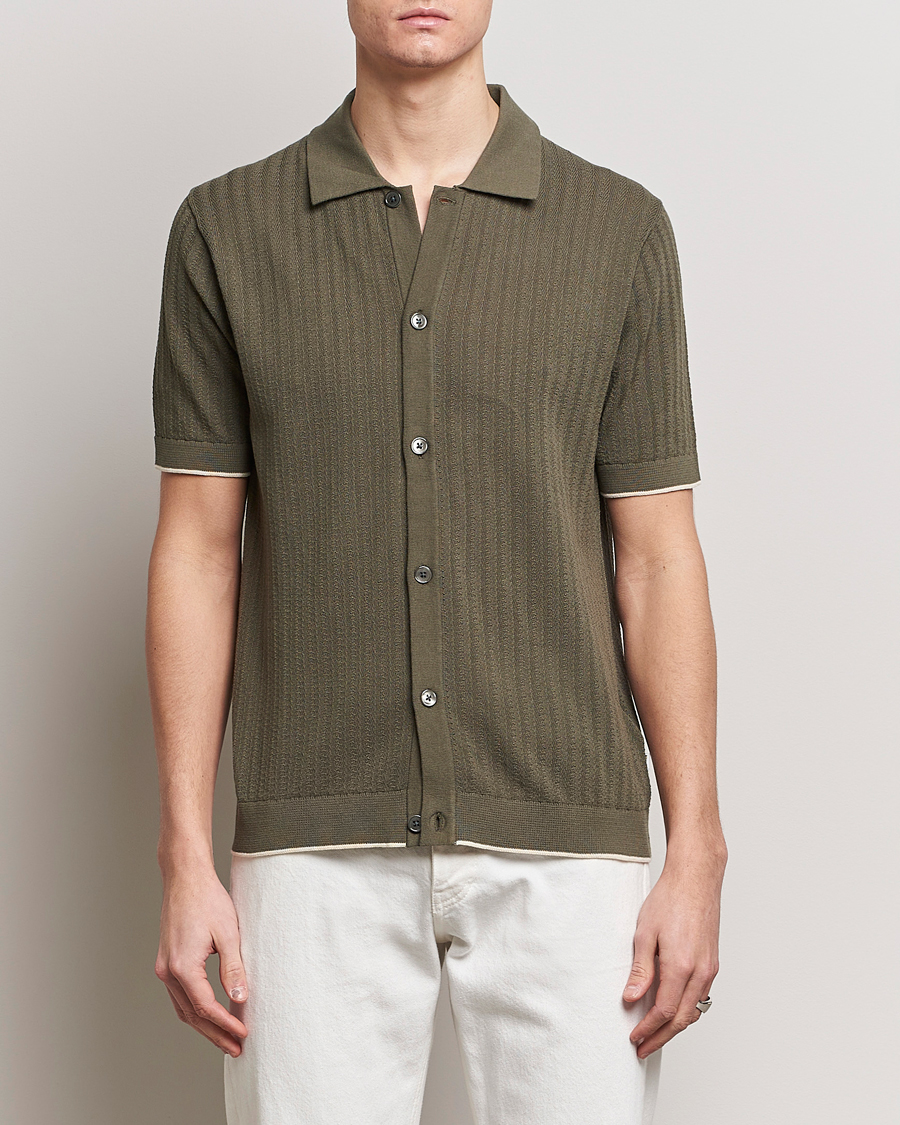 Hombres | Camisas de manga corta | NN07 | Nalo Structured Knitted Short Sleeve Shirt Green