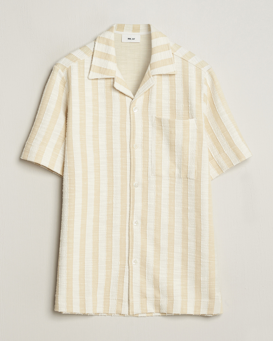 Hombres | Camisas | NN07 | Julio Striped Short Sleeve Shirt Khaki/White
