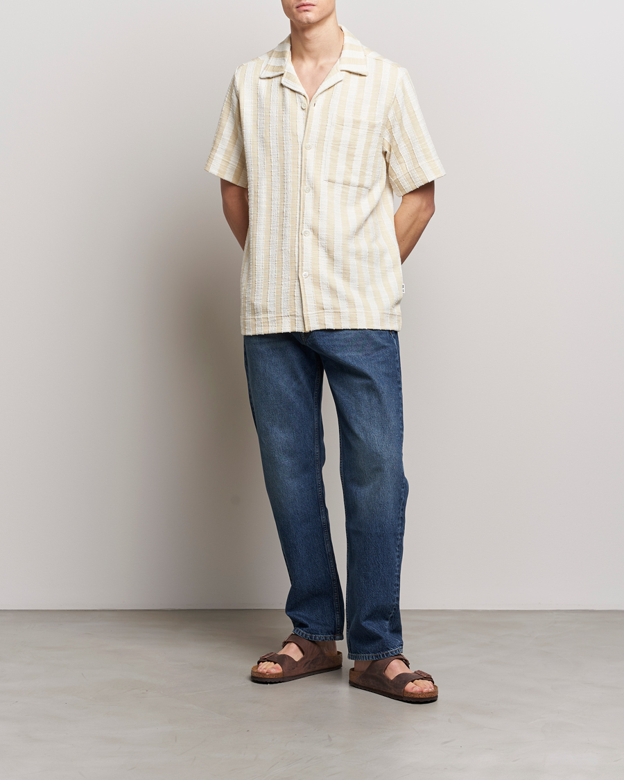 Hombres | Camisas | NN07 | Julio Striped Short Sleeve Shirt Khaki/White