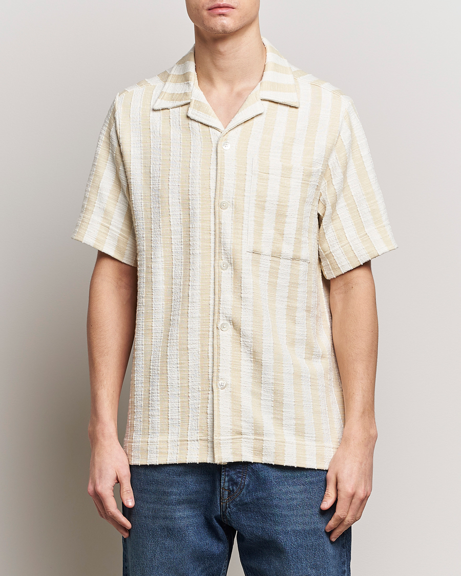 Hombres | Camisas de manga corta | NN07 | Julio Striped Short Sleeve Shirt Khaki/White