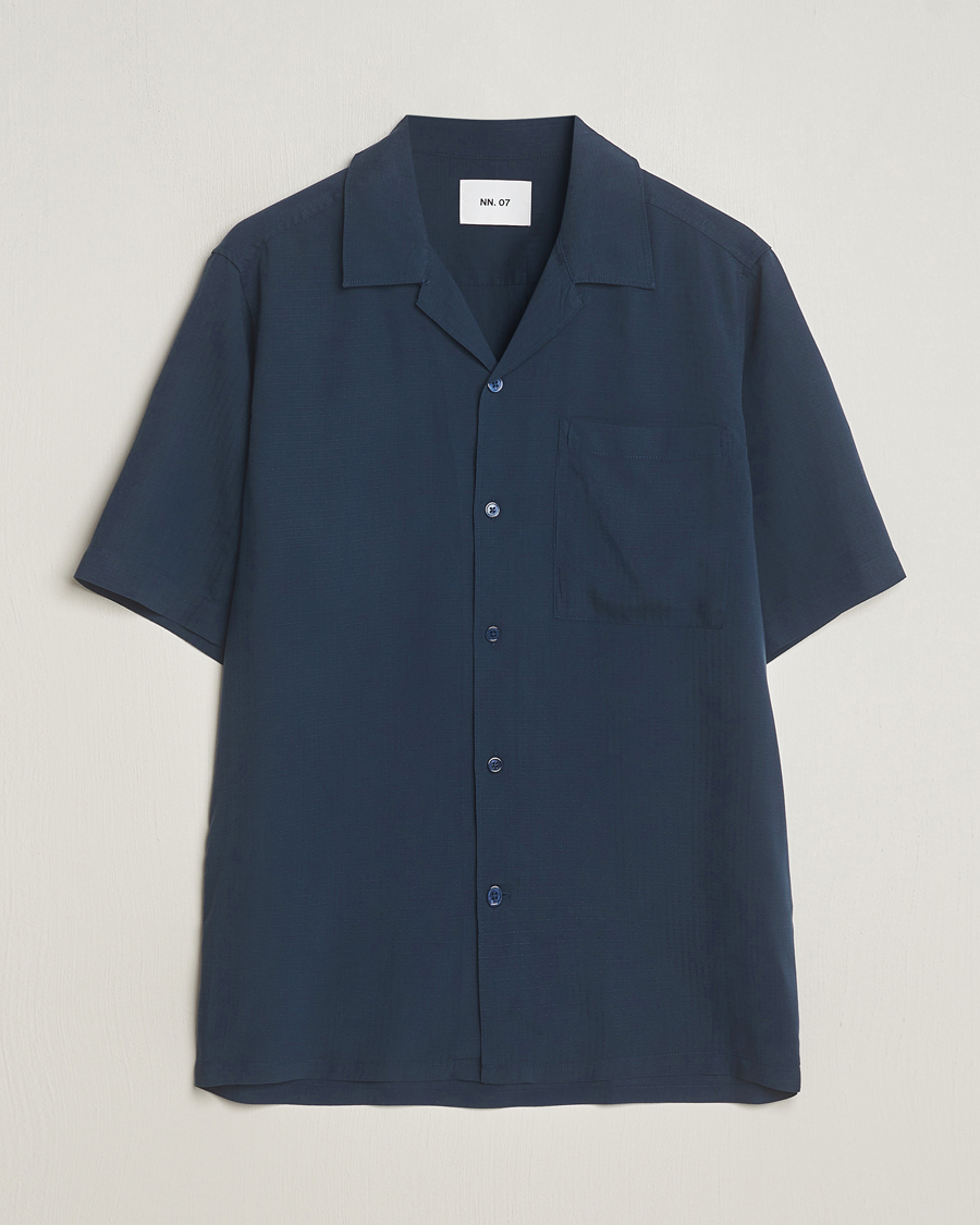 Hombres | Camisas | NN07 | Julio Ripstop Short Sleeve Shirt Navy Blue