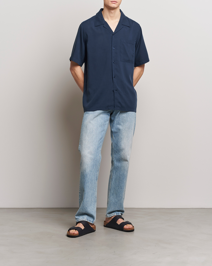 Hombres | Camisas | NN07 | Julio Ripstop Short Sleeve Shirt Navy Blue