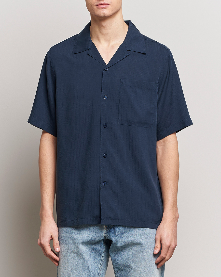 Hombres | Camisas de manga corta | NN07 | Julio Ripstop Short Sleeve Shirt Navy Blue