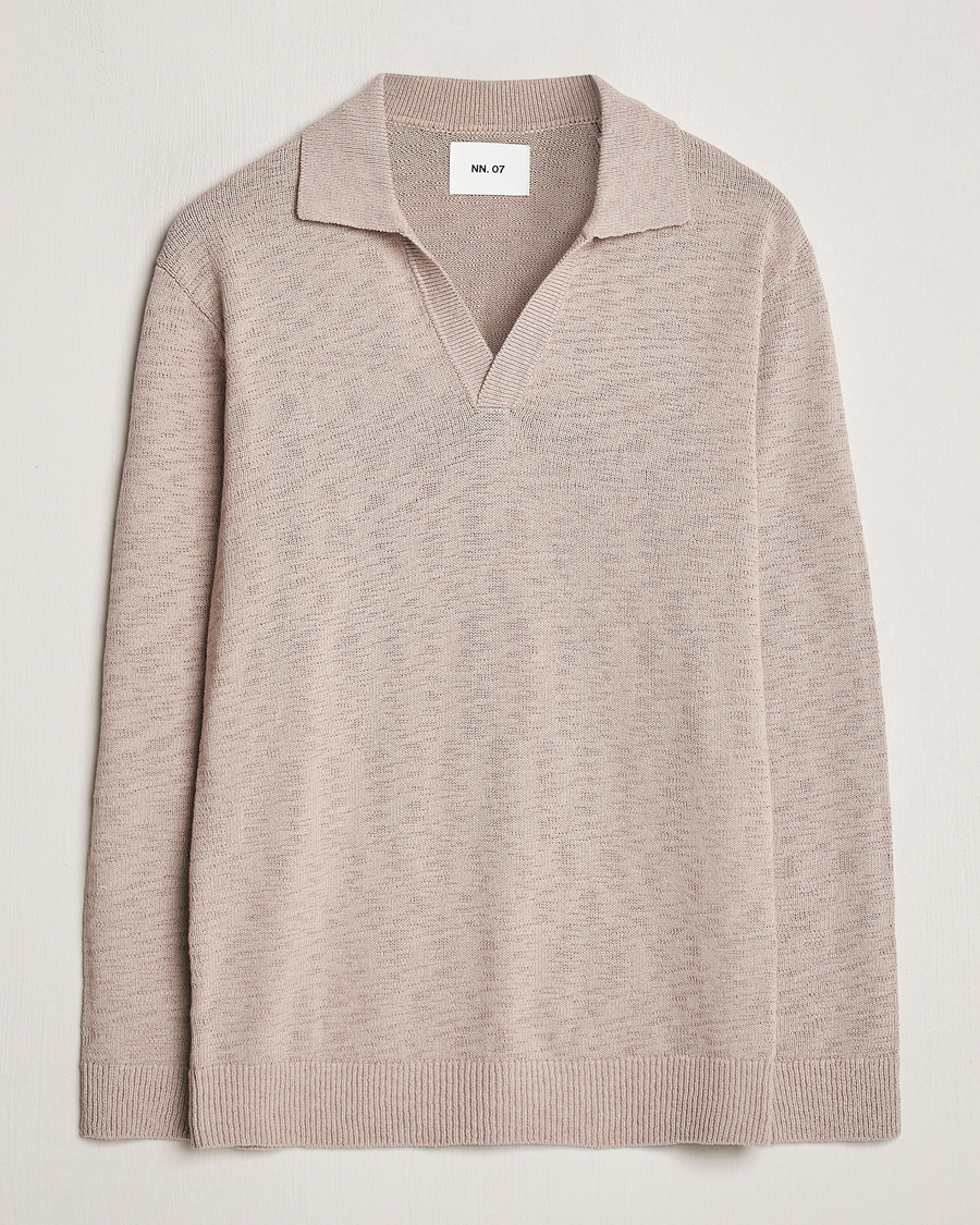 Hombres | Jerséis y prendas de punto | NN07 | Ryan Long Sleeve Open Collar Knitted Polo Khaki Stone