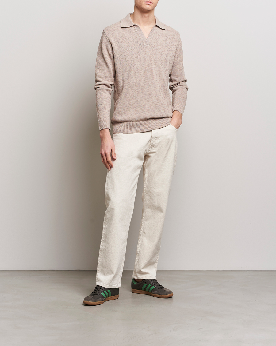 Hombres | Jerséis y prendas de punto | NN07 | Ryan Long Sleeve Open Collar Knitted Polo Khaki Stone