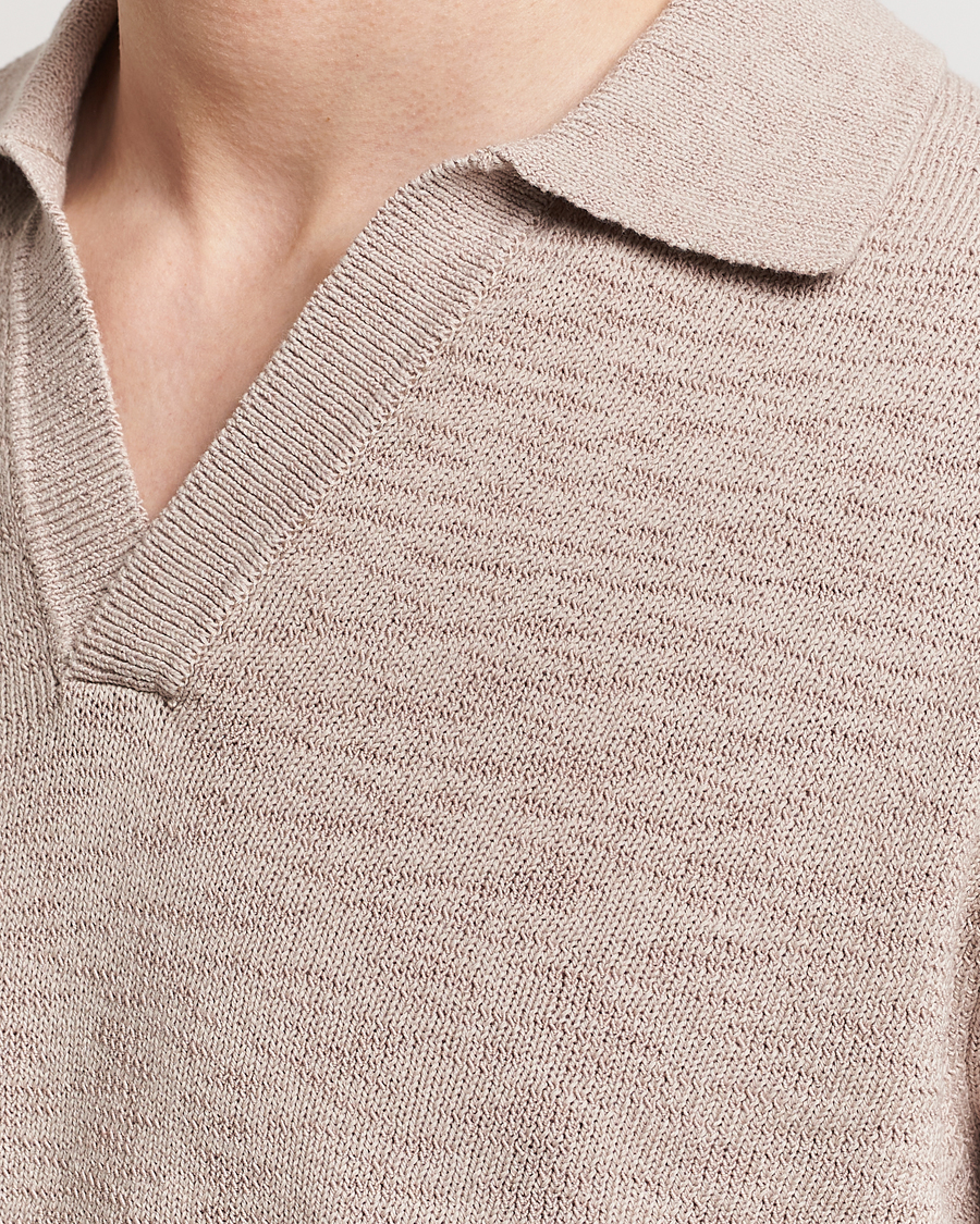 Hombres | Jerséis y prendas de punto | NN07 | Ryan Long Sleeve Open Collar Knitted Polo Khaki Stone