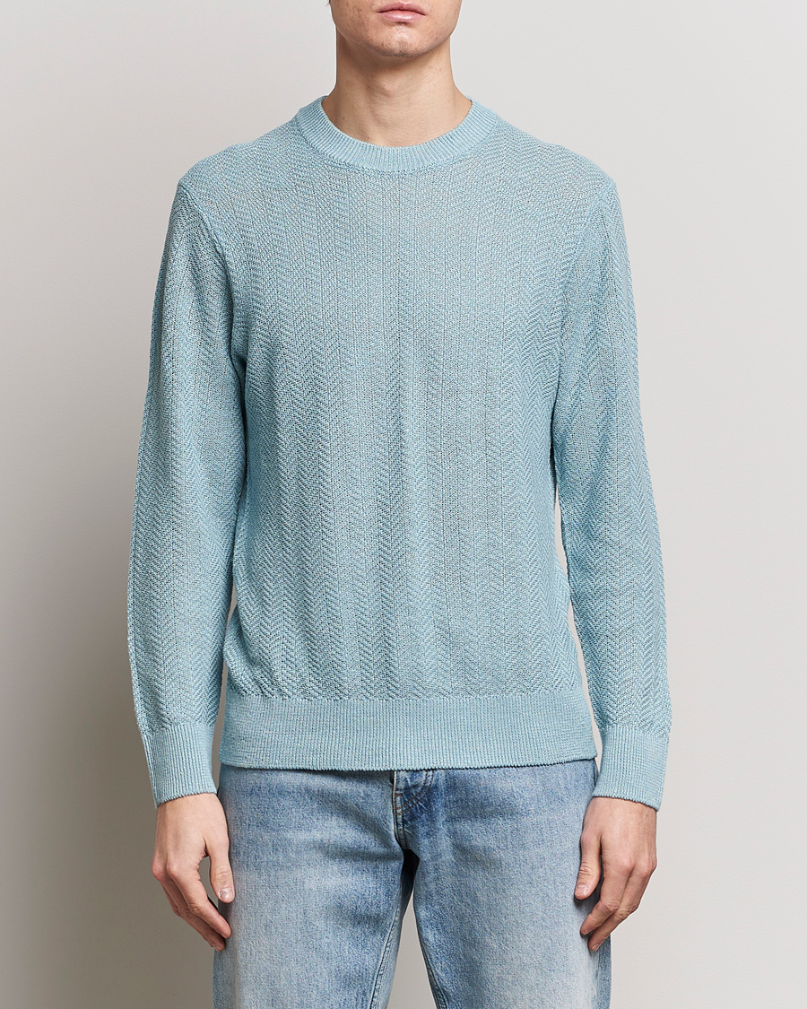 Hombres | Jerséis y prendas de punto | NN07 | Jaden Knitted Linen Crew Neck Sweater Winter Sky 