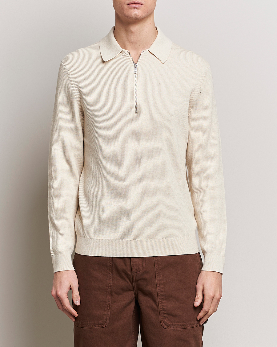 Hombres | Jerséis y prendas de punto | NN07 | Hansie Knitted Half Zip Ecru