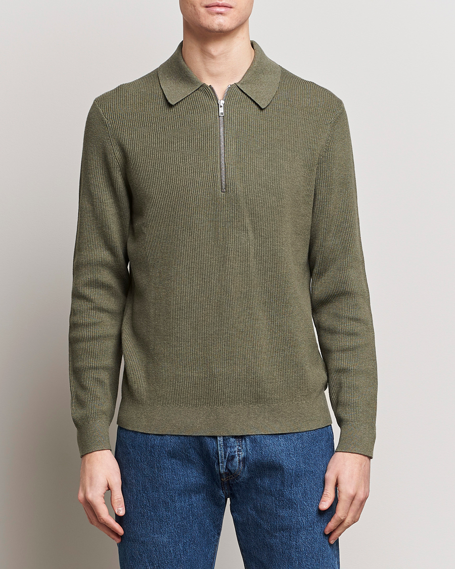 Hombres | Jerséis y prendas de punto | NN07 | Hansie Knitted Half Zip Capers Green