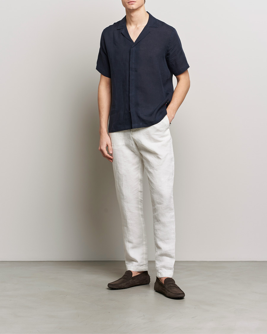 Hombres | Camisas | Orlebar Brown | Maitan Short Sleeve Linen Shirt Night Iris