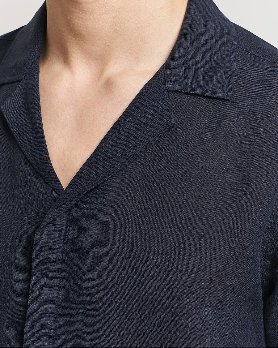 Hombres | Camisas | Orlebar Brown | Maitan Short Sleeve Linen Shirt Night Iris