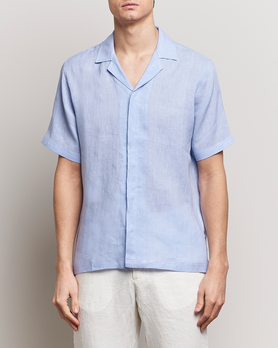 Hombres | Camisas | Orlebar Brown | Maitan Short Sleeve Linen Shirt Soft Blue