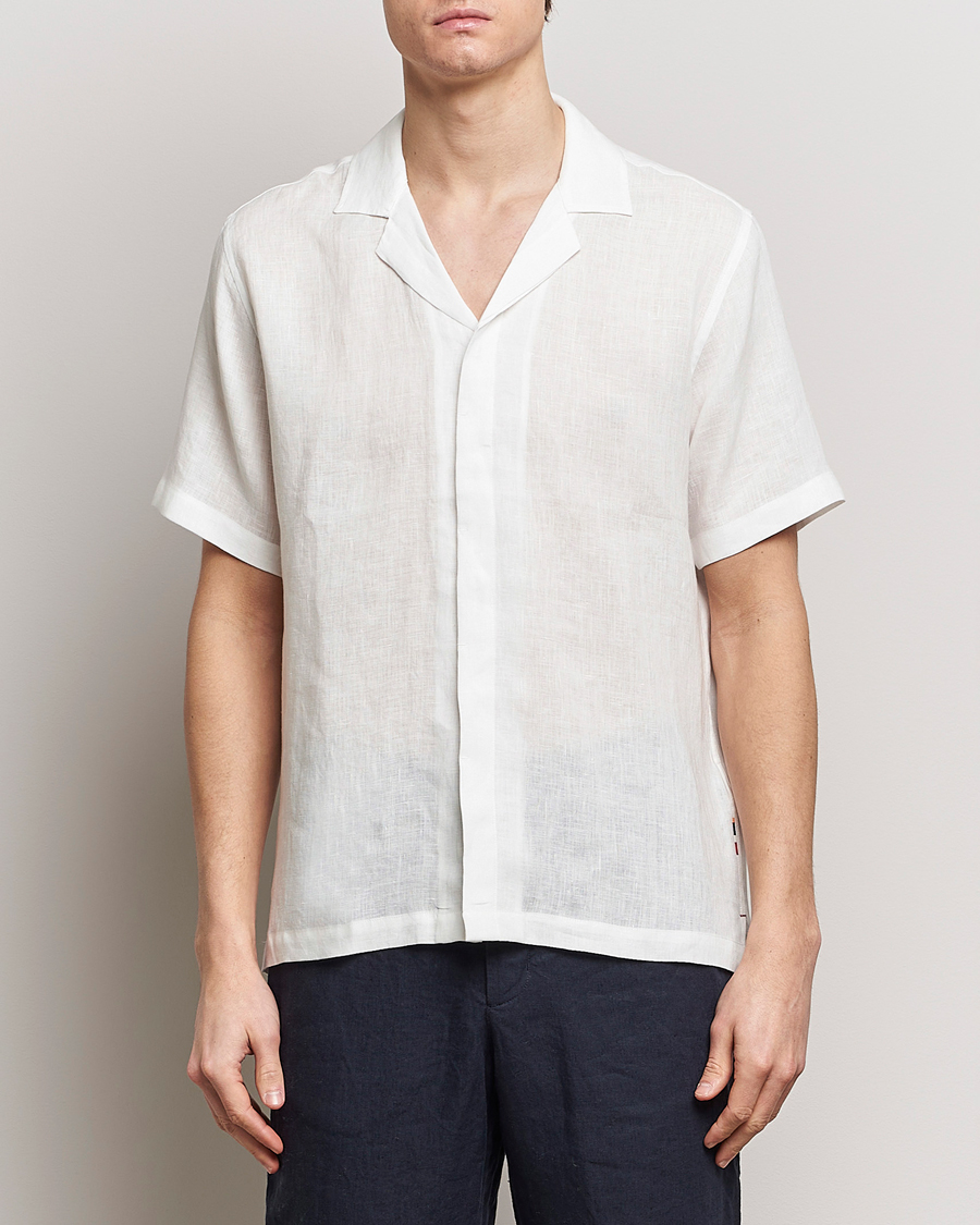 Hombres | Camisas de lino | Orlebar Brown | Maitan Short Sleeve Linen Shirt White