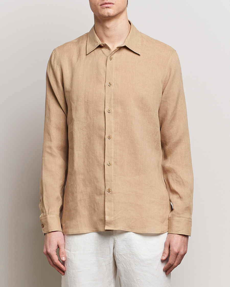 Hombres | Camisas de lino | Orlebar Brown | Justin Linen Shirt Biscuit