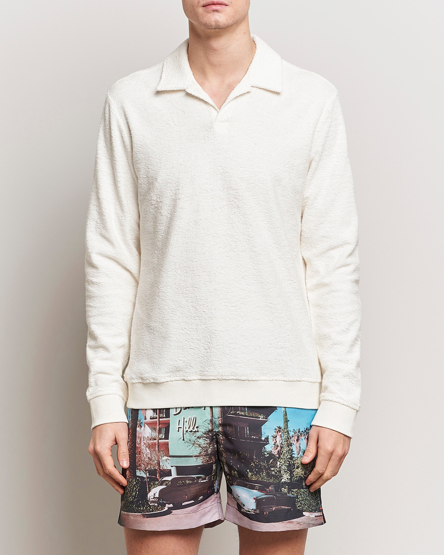 Hombres | Camisas polo de manga larga | Orlebar Brown | Santino Organic Cotton Terry Polo White Sand