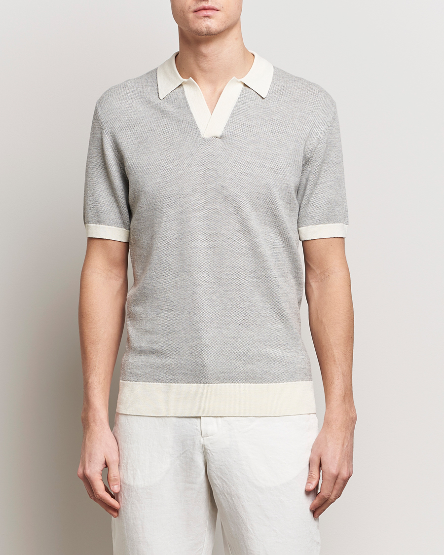 Hombres | Polos | Orlebar Brown | Horton Contrast Knitted Polo White/Grey