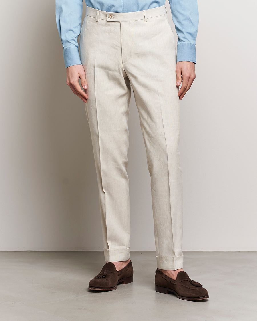 Hombres | Pantalones de traje | Morris Heritage | Jack Summer Linen Trousers Beige
