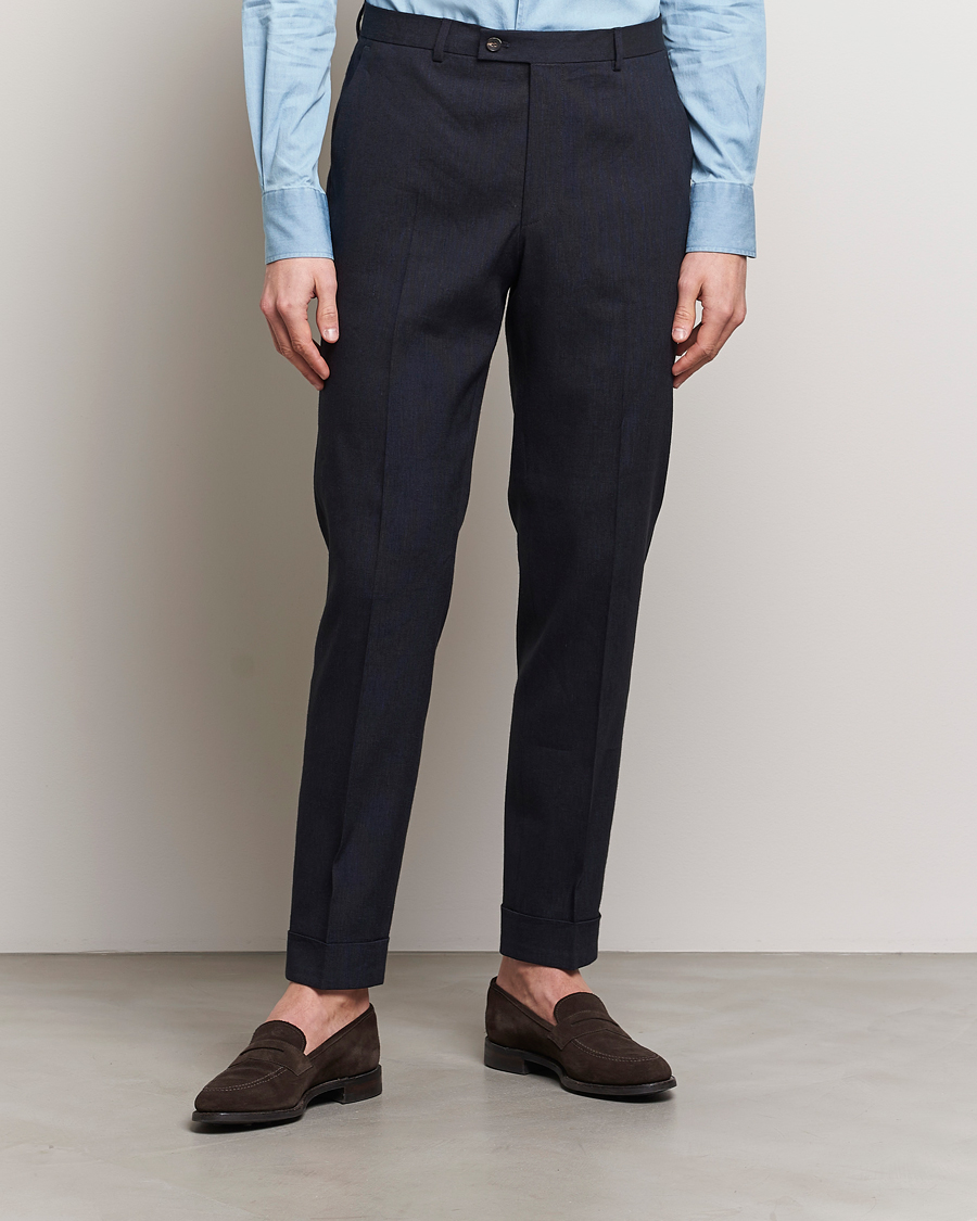 Hombres | Pantalones de traje | Morris Heritage | Jack Summer Linen Trousers Navy