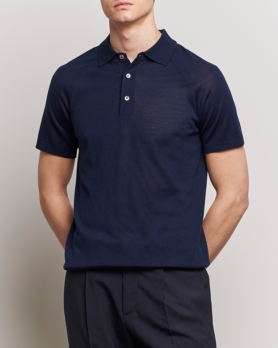 Hombres | Camisas polo de manga corta | Morris Heritage | Fleming Short Sleeve Merino Polo Navy