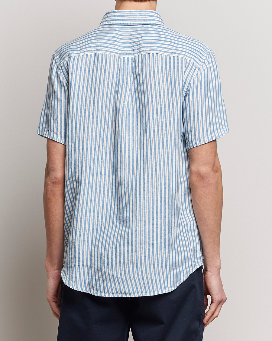Hombres | Camisas | LES DEUX | Kris Linen Striped Short Sleeve Shirt Blue/Ivory