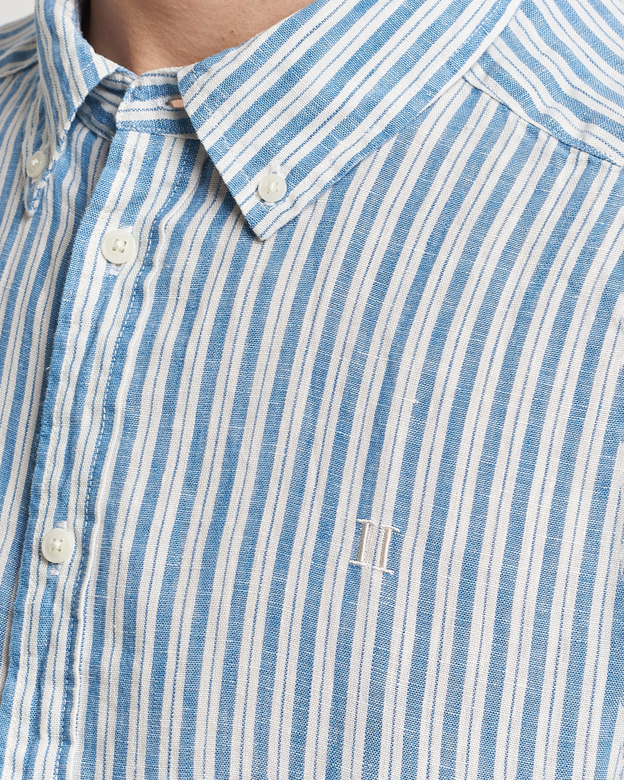 Hombres | Camisas | LES DEUX | Kris Linen Striped Short Sleeve Shirt Blue/Ivory