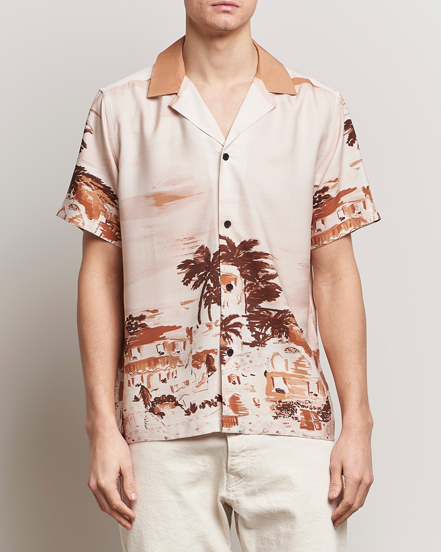 Hombres | LES DEUX | LES DEUX | Coastal Printed Short Sleeve Shirt Terracotta