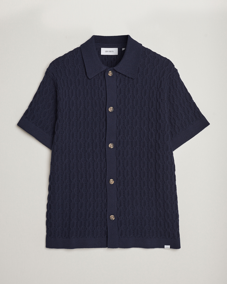 Hombres | Camisas | LES DEUX | Garret Knitted Short Sleeve Shirt Dark Navy