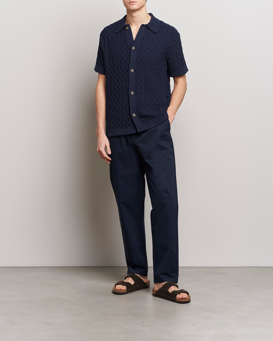Hombres | Camisas | LES DEUX | Garret Knitted Short Sleeve Shirt Dark Navy