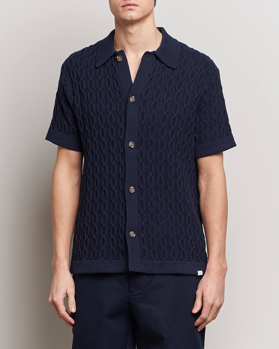 Hombres | Ropa | LES DEUX | Garret Knitted Short Sleeve Shirt Dark Navy