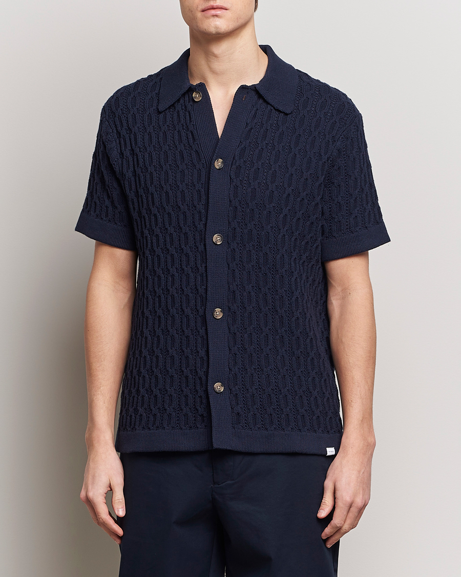 Hombres | Camisas | LES DEUX | Garret Knitted Short Sleeve Shirt Dark Navy