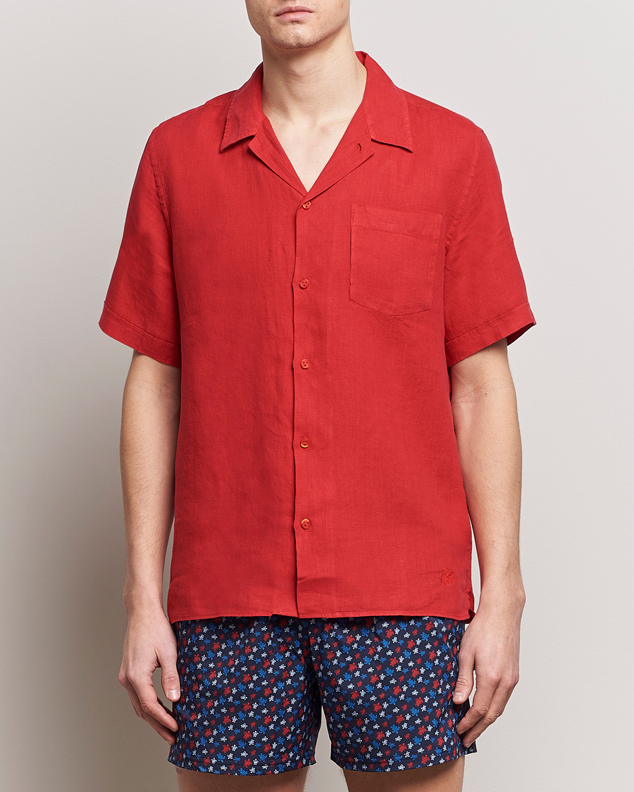 Hombres | Camisas de manga corta | Vilebrequin | Carhli Resort Short Sleeve Shirt Mouline Rouge