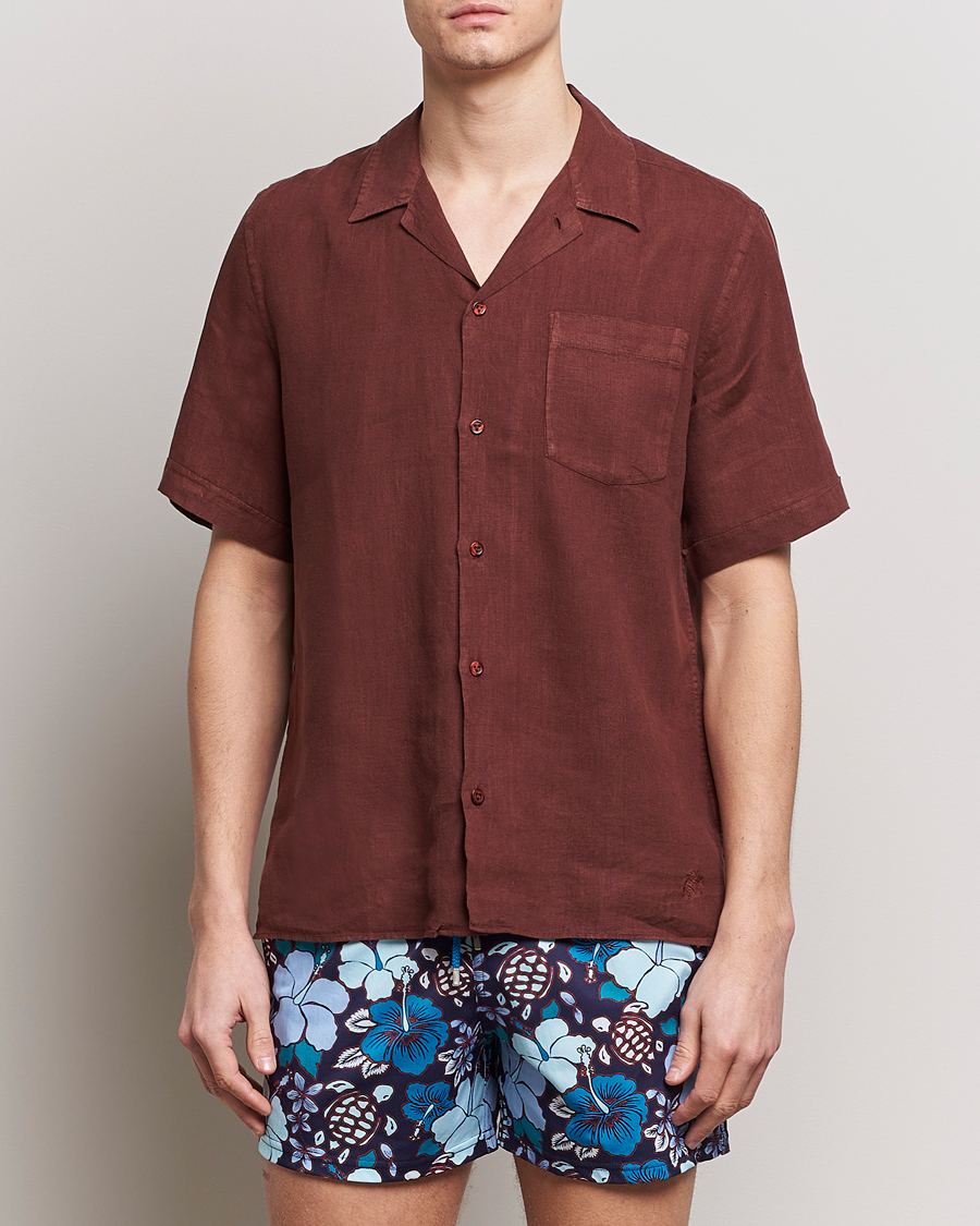 Hombres | Camisas de manga corta | Vilebrequin | Carhli Resort Short Sleeve Shirt Acajou