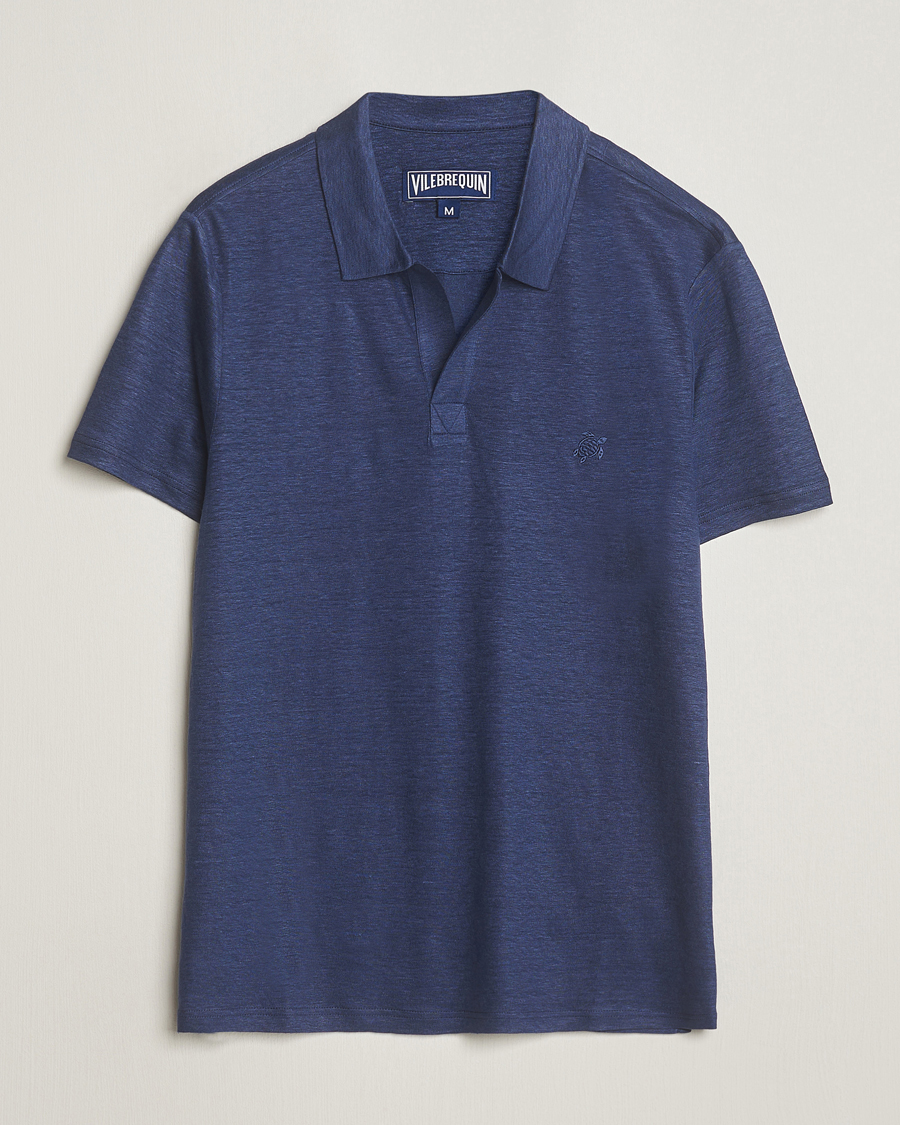 Hombres | Polos | Vilebrequin | Pyramid Linen Jersey Polo Bleu Marine