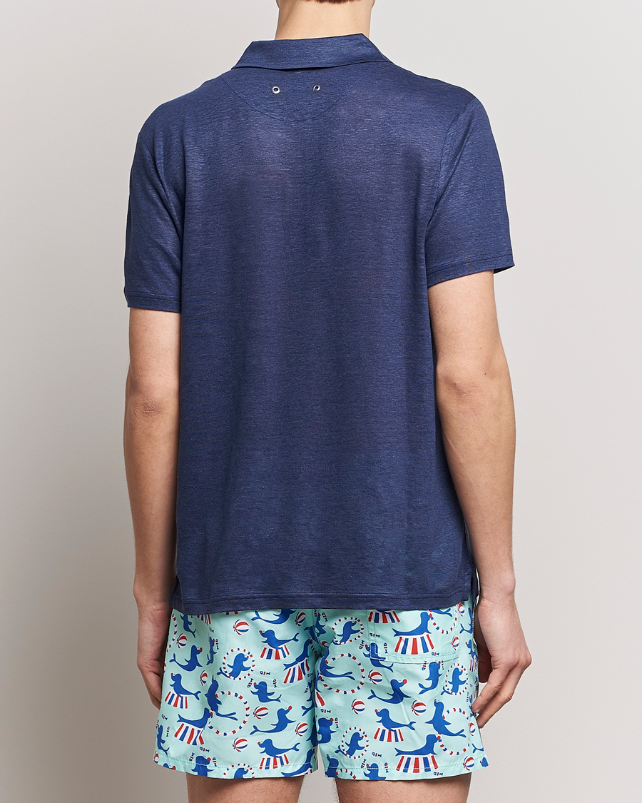 Hombres | Polos | Vilebrequin | Pyramid Linen Jersey Polo Bleu Marine
