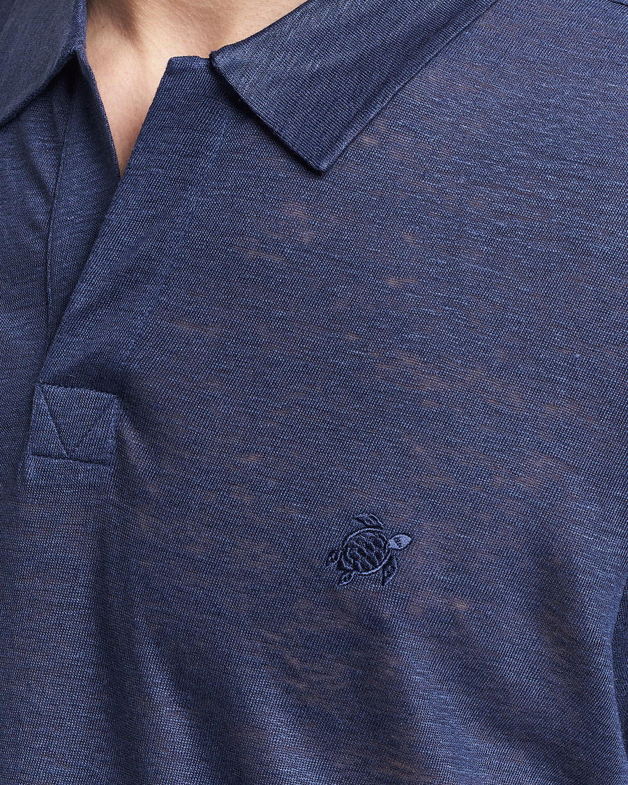 Hombres | Polos | Vilebrequin | Pyramid Linen Jersey Polo Bleu Marine