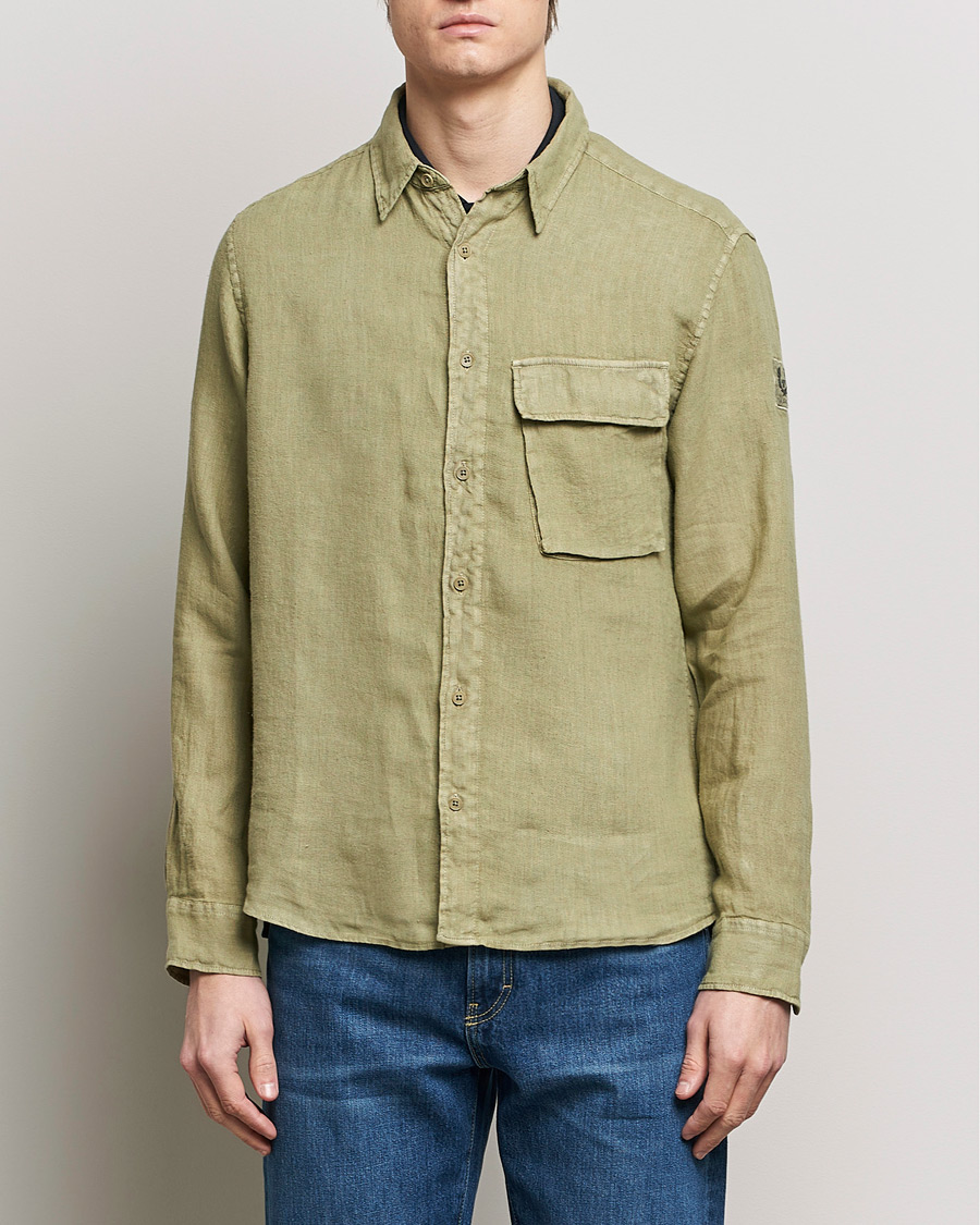 Hombres | El armario de lino | Belstaff | Scale Linen Pocket Shirt Aloe