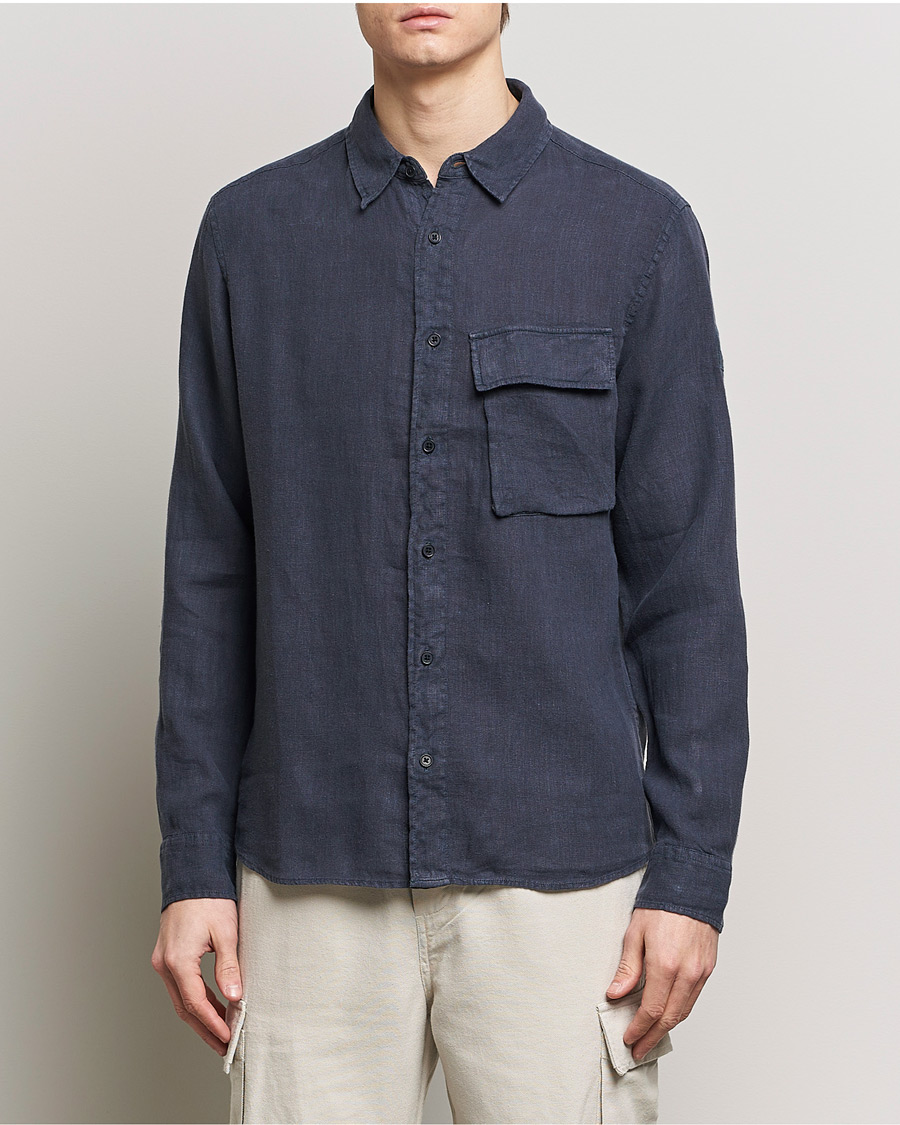 Hombres | Camisas de lino | Belstaff | Scale Linen Pocket Shirt Dark Ink