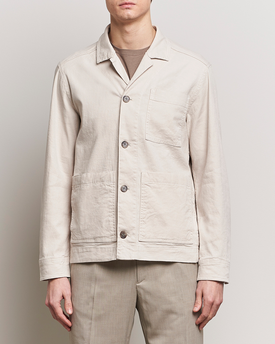 Hombres | Overshirts | J.Lindeberg | Errol Linen/Cotton Workwear Overshirt Moonbeam