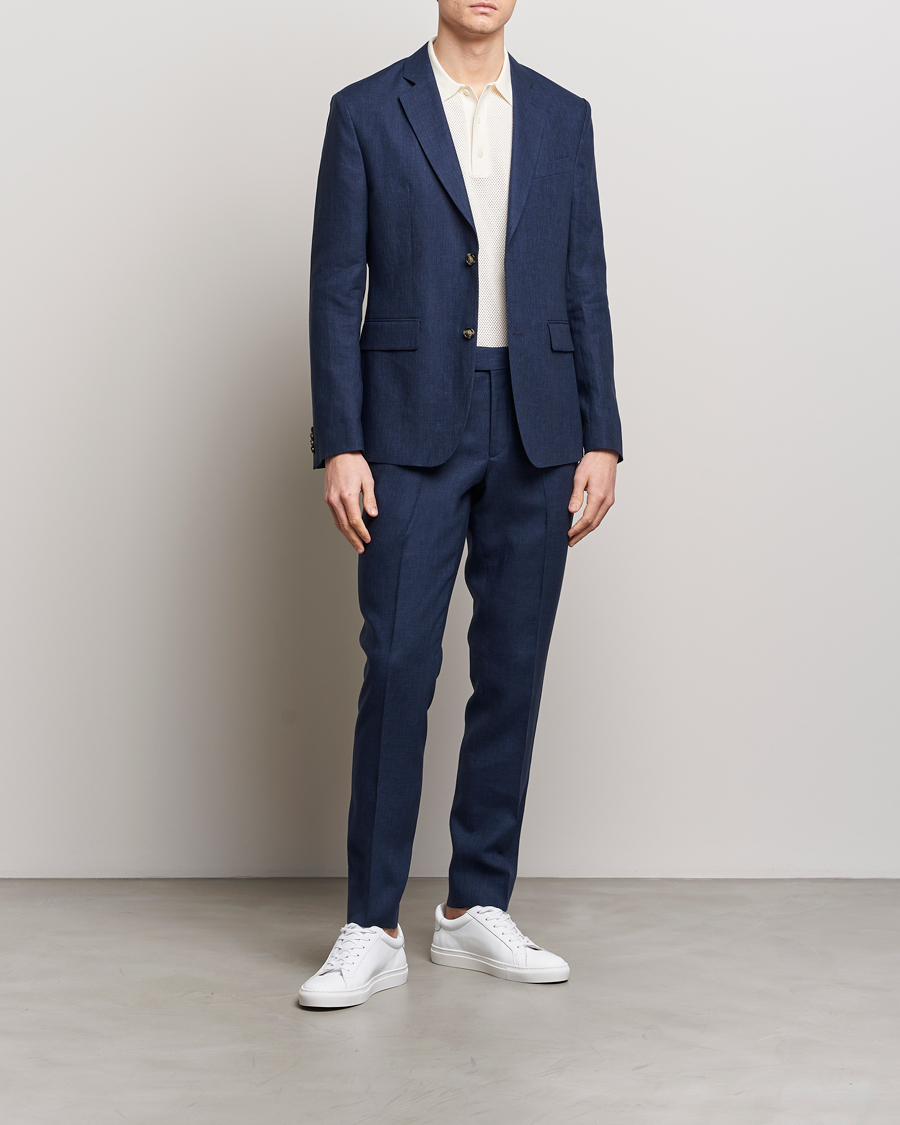 Hombres | Pantalones | J.Lindeberg | Grant Super Linen Trousers Navy