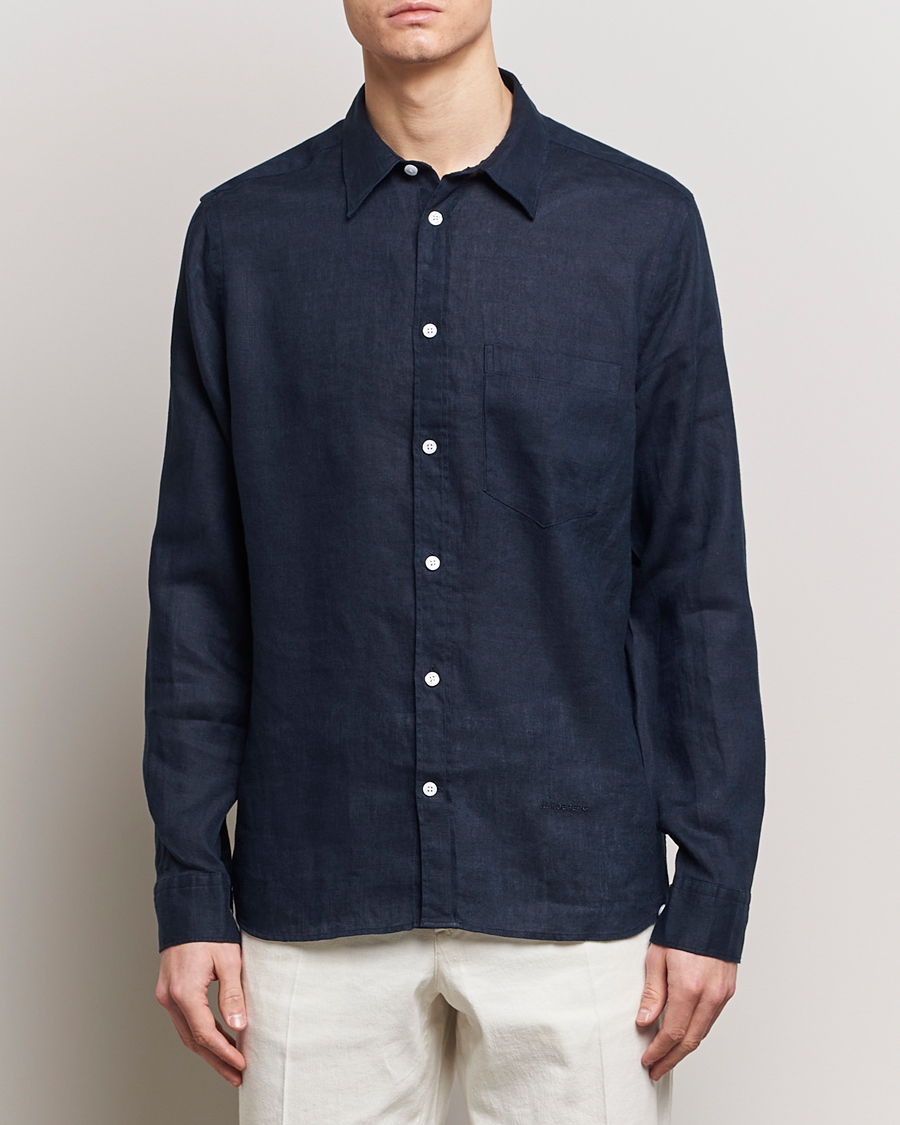 Hombres | Camisas de lino | J.Lindeberg | Regular Fit Clean Linen Shirt Navy