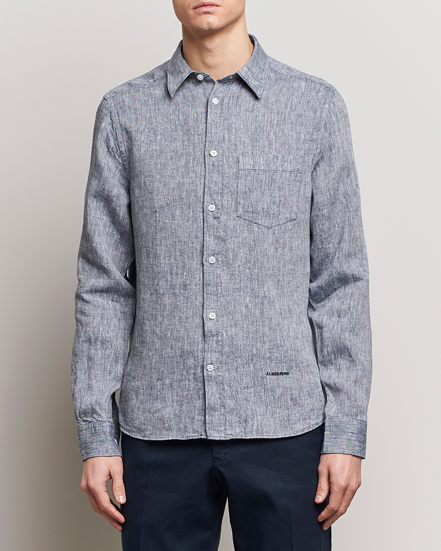 Hombres | Camisas de lino | J.Lindeberg | Slim Fit Linen Melange Shirt Navy