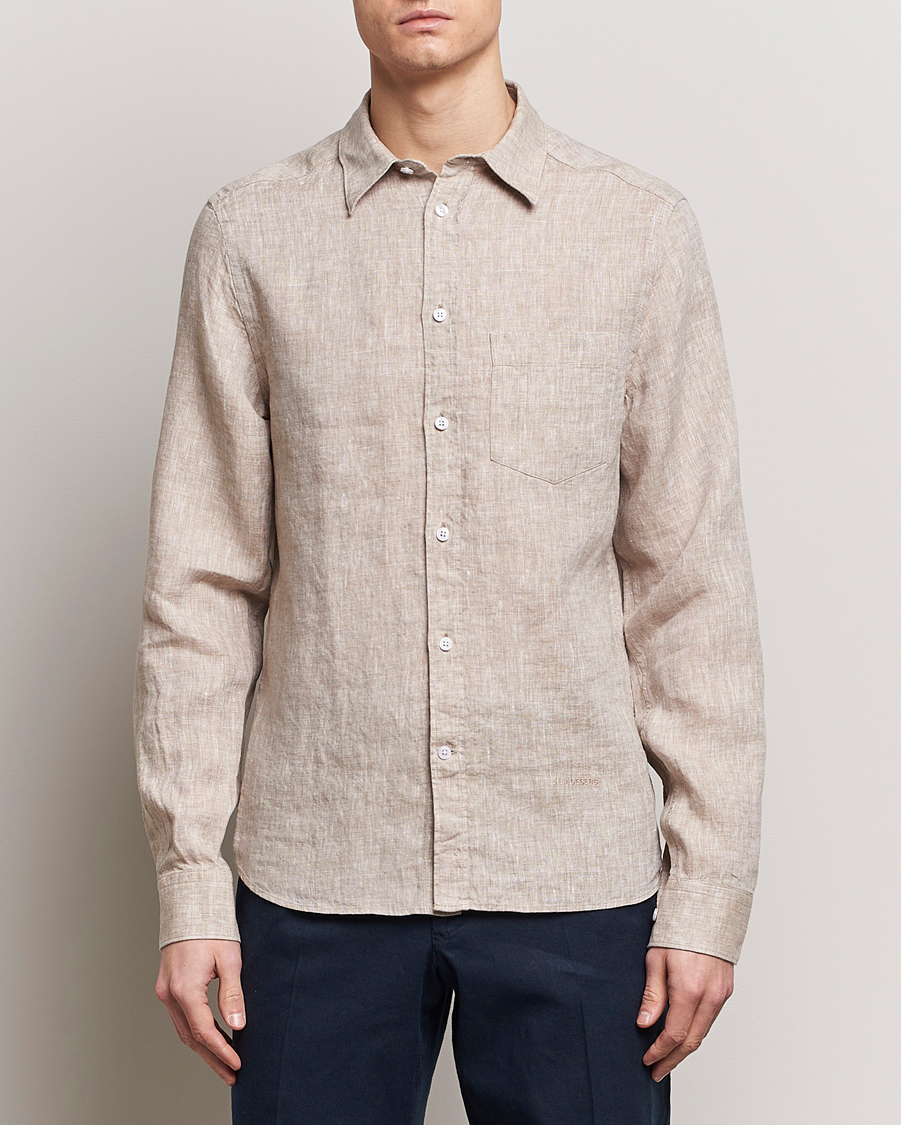 Hombres | Camisas de lino | J.Lindeberg | Slim Fit Linen Melange Shirt Batique Khaki