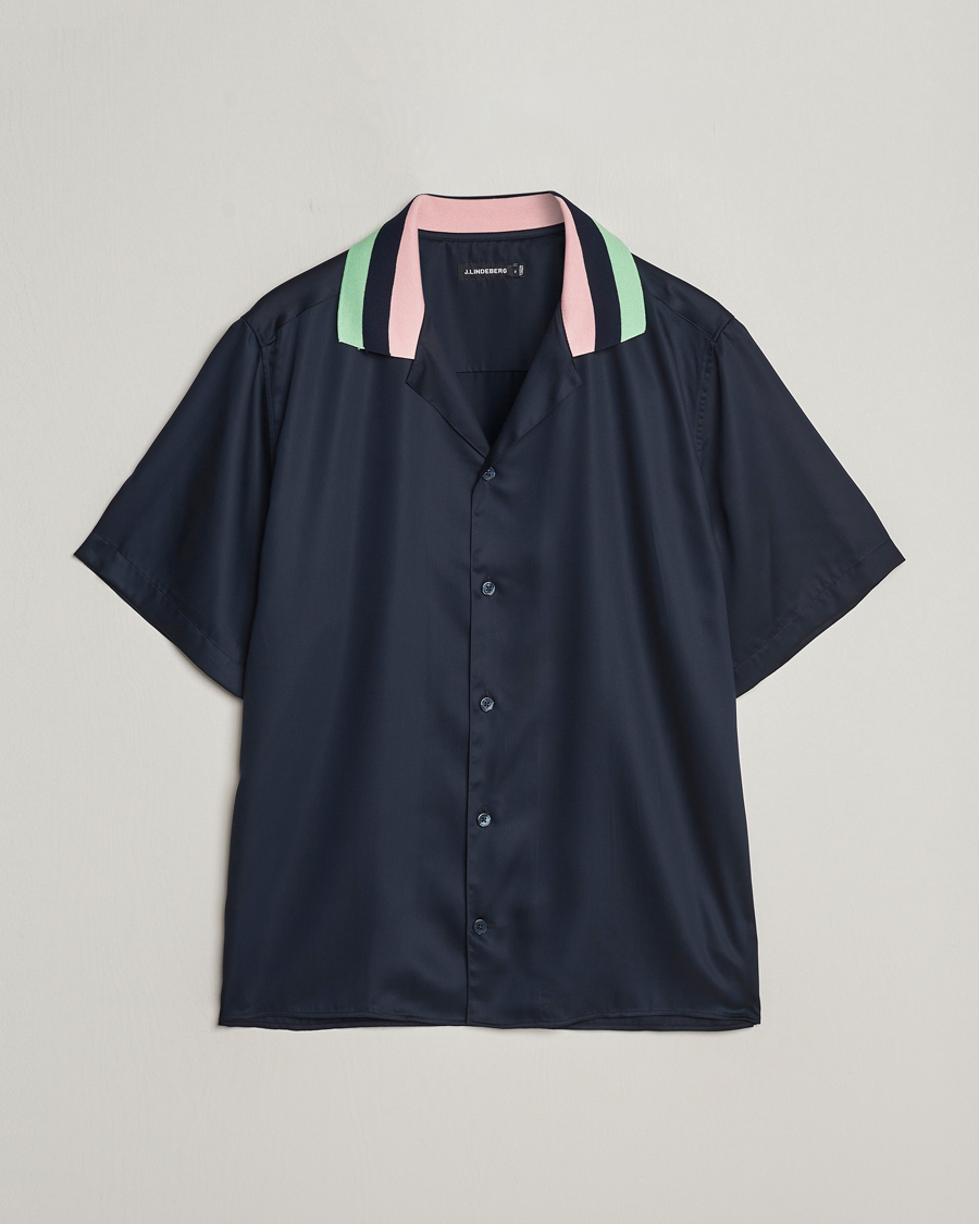 Hombres | Camisas | J.Lindeberg | Skala Knit Collar Tencel Shirt Navy