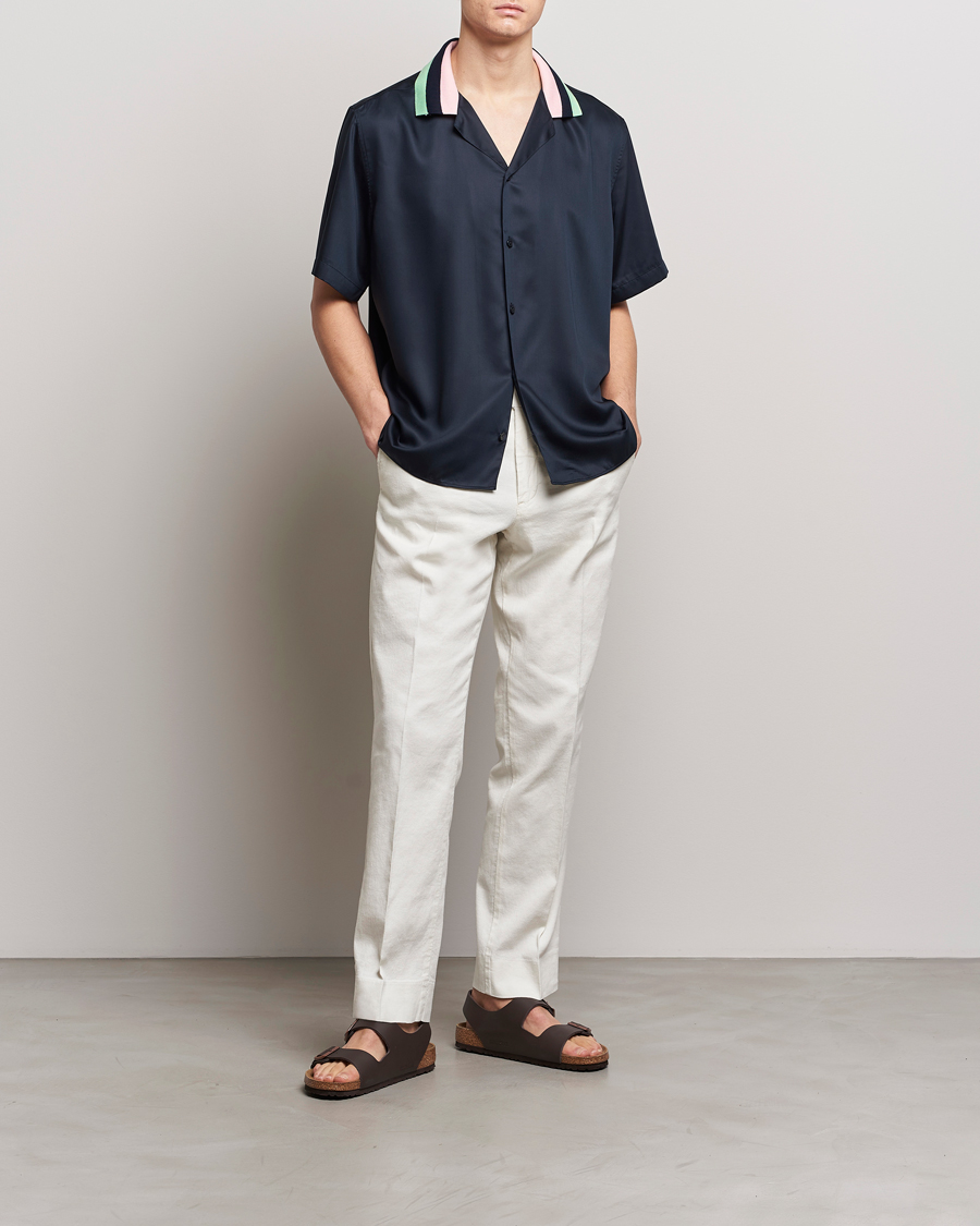 Hombres | Camisas | J.Lindeberg | Skala Knit Collar Tencel Shirt Navy